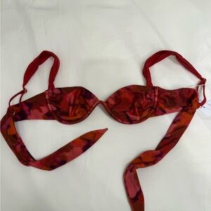 Red Floral Bikini Top